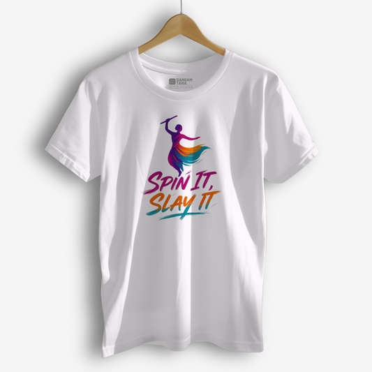 Spin It, Slay It T-Shirt – Garba Dance Festival Tee | Navratri Special | Unisex Cotton T-Shirt | Dance TShirt
