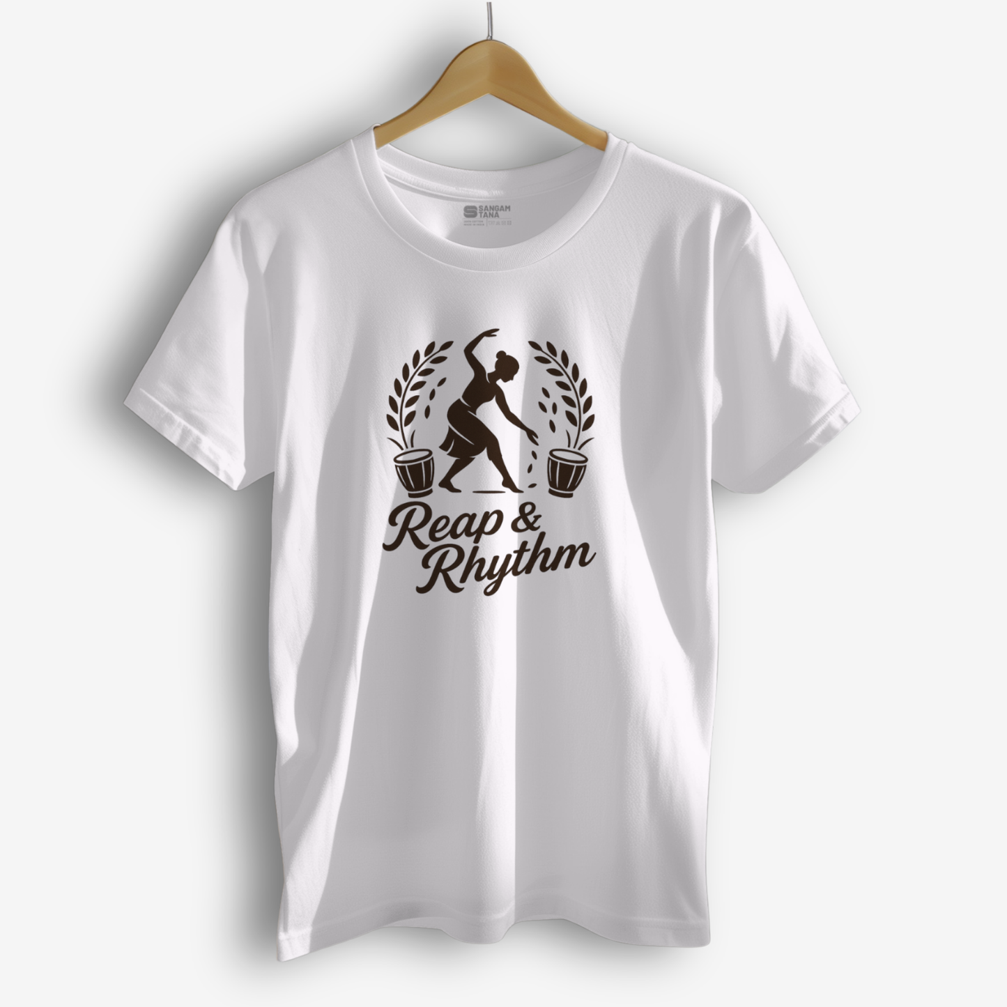 Reap & Rhythm T-Shirt – Bihu Folk Dance Cotton Tee | Assamese Festival Wear | Unisex Cultural T-Shirt