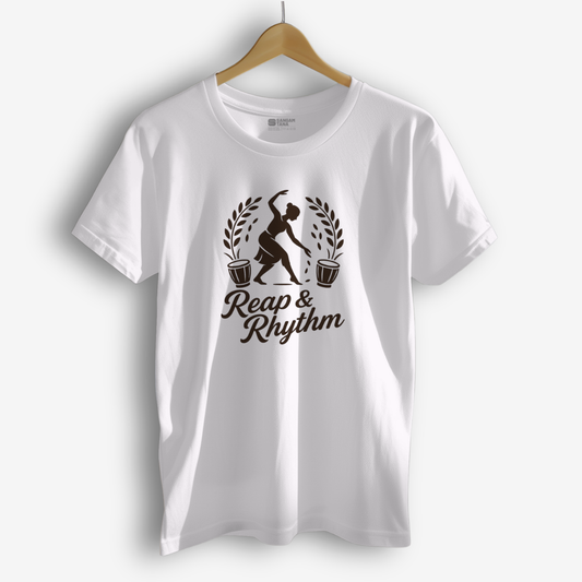 Reap & Rhythm T-Shirt – Bihu Folk Dance Cotton Tee | Assamese Festival Wear | Unisex Cultural T-Shirt