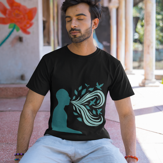 Classic Crew TShirt | Pranayama Visual Wave TShirt | Yoga TShirt
